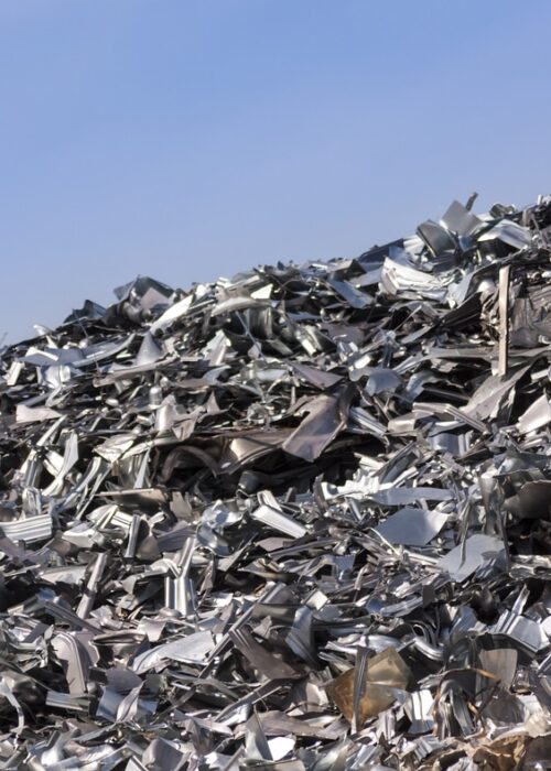 A huge stack of scrap metal waits for recycling